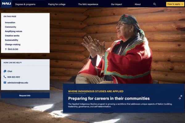 NAU homepage with Indigenous Studies photo