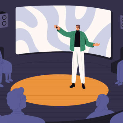 illustration of presenter in front of audience