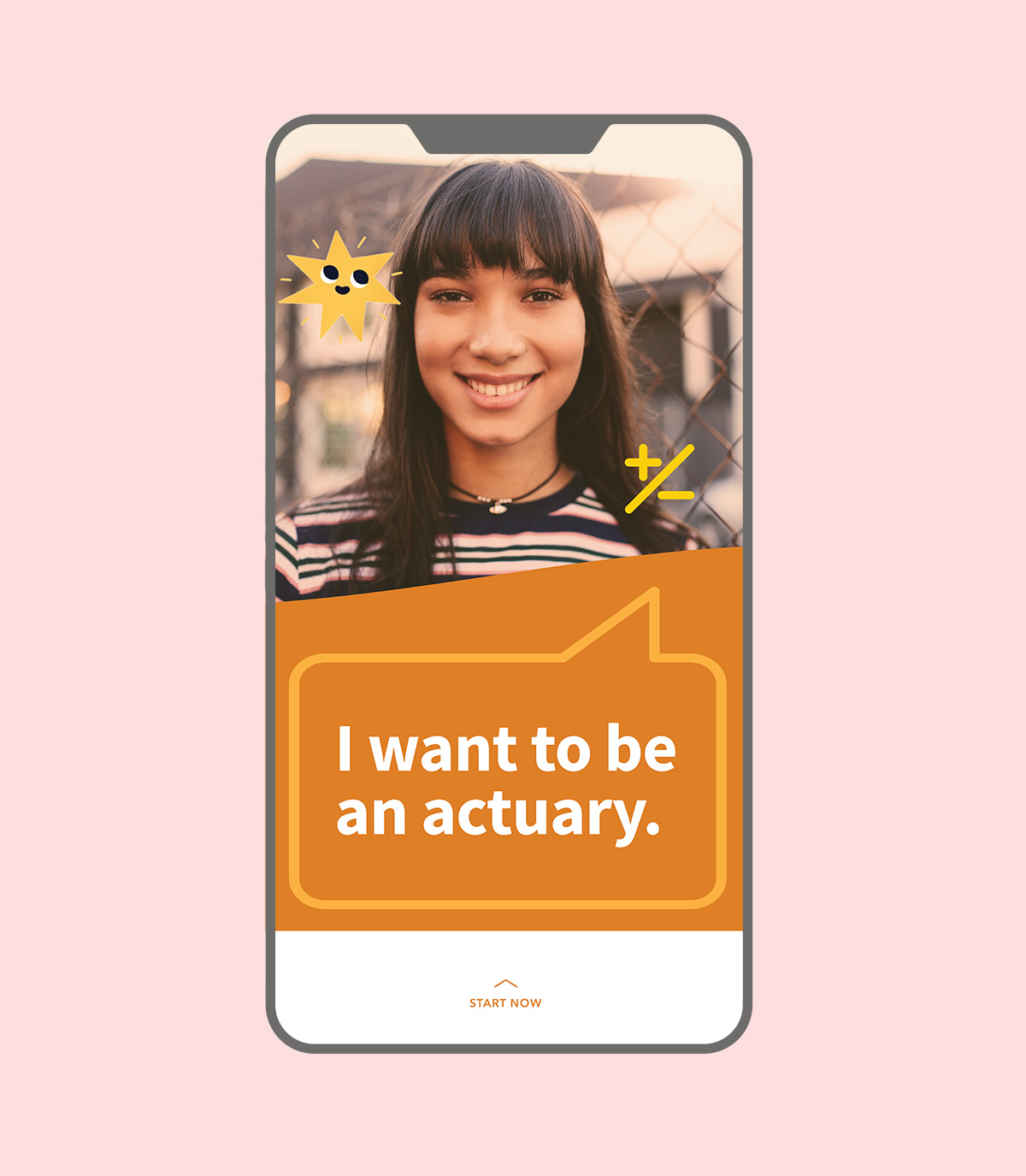Phone: I want to be an Actuary—happy young woman